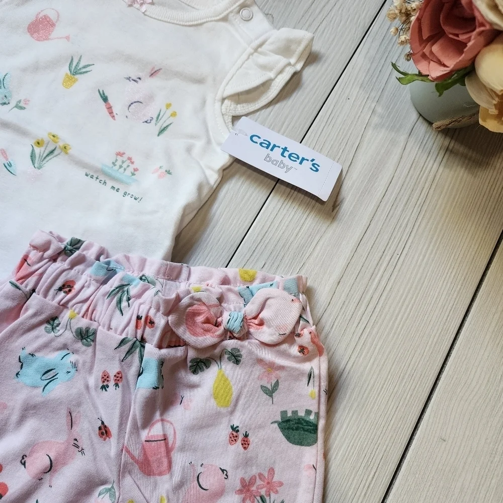 Carter's White ruffle sleeve onesie and pink pants Size 3mo NWT